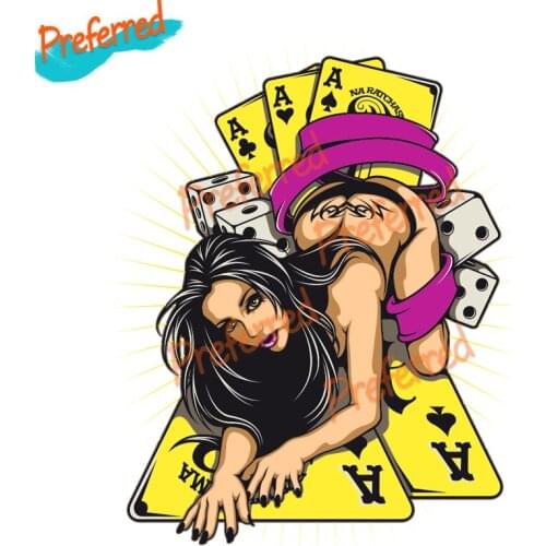 Poker and Sexy Woman Game Decal Motocross Racing Laptop Helmet Trunk Wall Vinyl Car Sticker Die Cutting