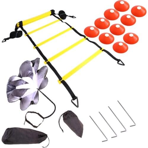 Adjustable Footwork Soccer Football Fitness Speed Rungs Agility Ladder Training Equipment Kit with Resistance Parachute Disc