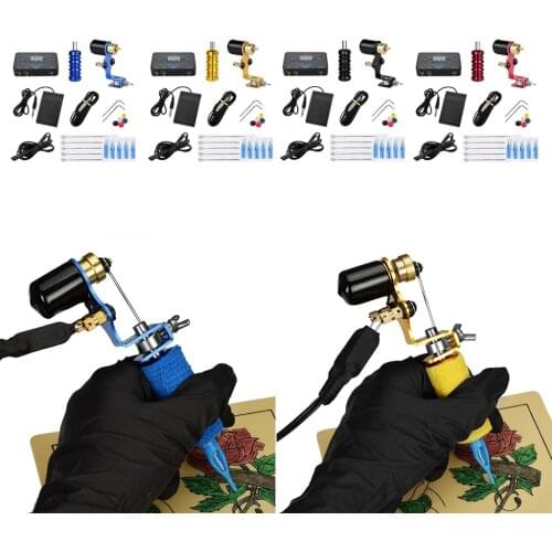 Rotary Motor Tattoo Pen Kit 5 Cartridge Needles Power Supply w/Foot Pedal Set Professional Liner Shader Tattoo Practice Kit