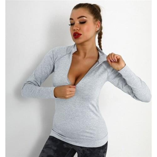 Long sleeve Fitness Shirts High Neck T-shirts Women zipper Gym Top Slid Color Brearhble Yoga T-shirts Active Sports Clothing