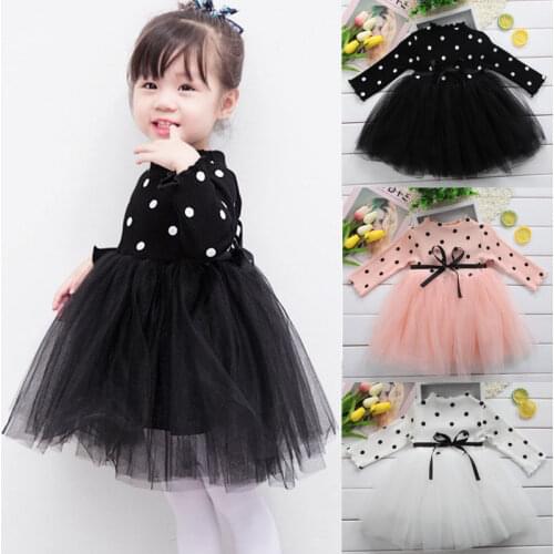 2020 Baby Spring Autumn Clothing Infant Kids Baby Girls Dots Chiffon Dress Long Sleeve Gown Princess Party Dresses