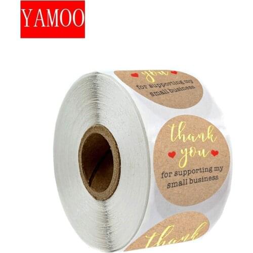 Thank you for supporting my business golden foil kraft stickers round stickers for small shop 1 inch paper stickers
