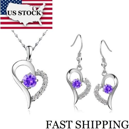 USA STOCK Uloveido Bijouterie Silver Color Heart Womens Wedding Jewelry Sets Decorations Necklace and Earrings Set 50% T040