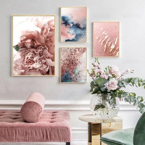 Light Pink Wall Art Abstract Watercolor Canvas Painting Flower Poster And Print Modern Boho Decor Minimalist Pictures Home Decor