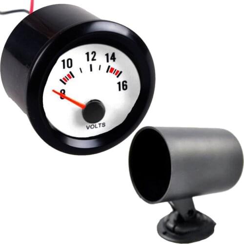 EE support 2" 52mm Black Shell Universal Pointer Volt Gauge Car accessories Dials 8V-16V LED + Pod Holder Automobile Parts