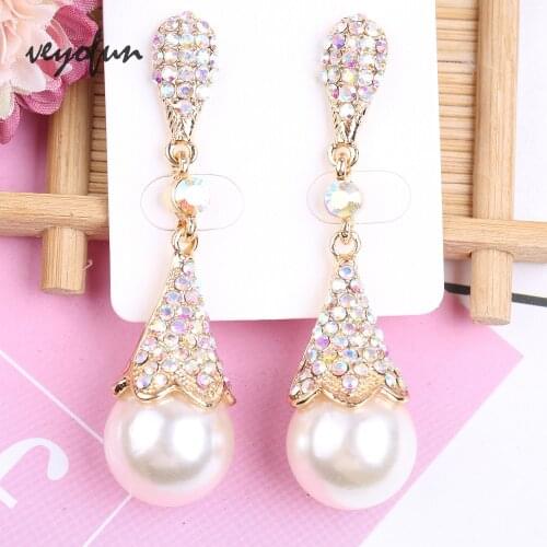 Veyofun Vintage Pearl Dangle Earrings for Women AB Color Rhinestone Drop Earrings 2019 New Fashion Jewelry