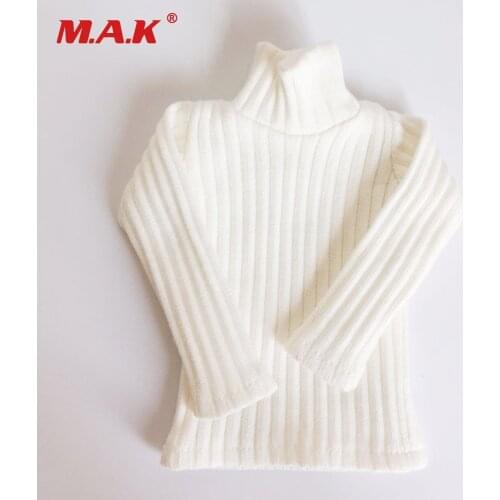 1:6 Male/Female Clothes White High-necked Knit Sweater Elasticity Tops for 12'' Action Figure Accessory