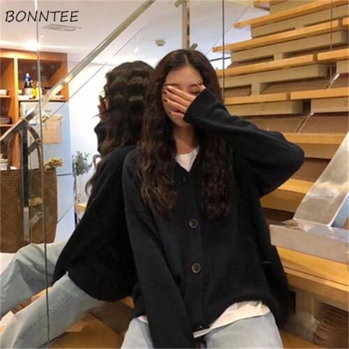 Sweaters Women Cardigan Lazy Hot Sale Ins V-Neck Student Knitting Female Chic Loose Large Size Long Sleeve Lovely All-match New