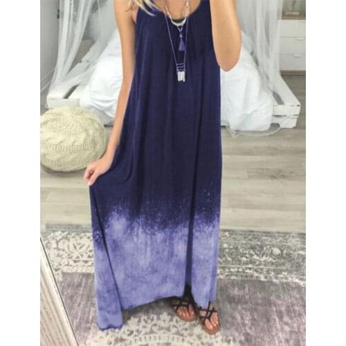 Maxi Dress Women 2021 Summer new Loose Casual Fashion Vintage Tie-dye Gradient Print Sleeveless Ladies Long Plus Size Dresses