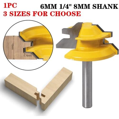45 Degree Small Lock Miter Router Bit - Diameter 38mm Milliing Cutter for Woodworking - 6mm 1/4" 8mm Shank Drilling Mill Bits
