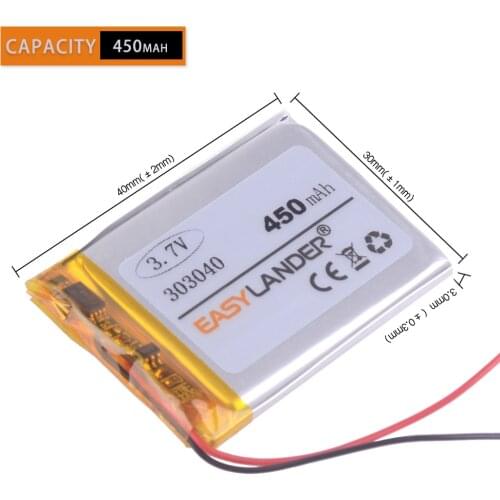 303040 3.7V 450mAh Rechargeable Li-Polymer Li-ion Battery For MP3 MP4 DVR GPS DVR toys tools Speaker Driving recorder 302939