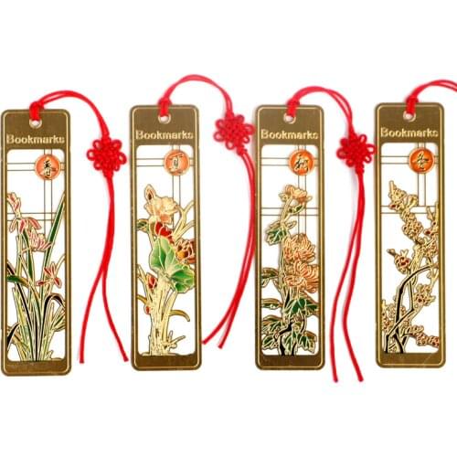 4Pcs/Set Chinese Ancient Style Colorful Four Seasons Hollow Metal Bookmark Book Holder Gift Stationery