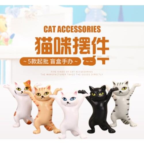 ZOCDOU 5 Pieces Dancing Cat Small Statue Little Figurine Crafts Figure Ornament Miniatures