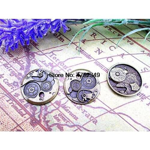 50pcs--Clock Gears charms, Antique bronze Round Watch Face Charm Pendants 25mm
