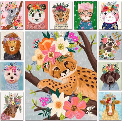 Full Diamond painting mosaic Animal leopard rabbit lion elephant giraffe cow 3d Diamond embroidery flower koala cat panda rabbit