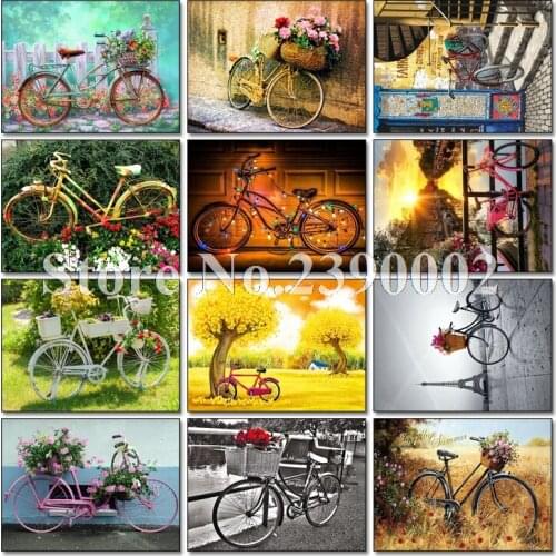 5D DIY Diamond Painting landscape Posters Diamond Painting Cross Stitch Flowers & Bicycles Needlework Home Decorative Decor gift