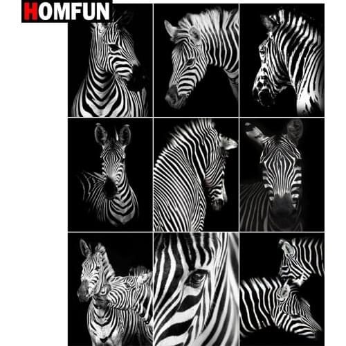 HOMFUN Diamond Painting Cross Stitch "Zebra black and white" 5D DIY Diamond Embroidery Full Square/round Rhinestone Of Picture