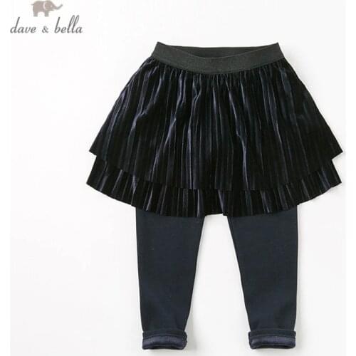 DBK11163 dave bella winter kids girl fashion solid casual pants children full length pants infant toddler trousers