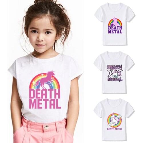 Rainbow Unicorn Death Metal Cartoon Print Kids T shirt Summer Casual Funny Girls Clothes Baby Boys Tops Children T-shirt,HKP2164