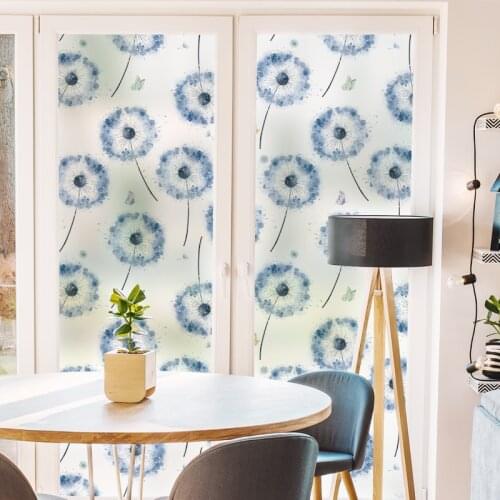 Blue dandelion electrostatic frosted glass film shading, anti-transparent opaque privacy sticker toilet window balcony film