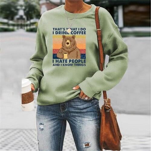 Thats What i Do Bear Print Cute Hoodie Tops For Teens Korean Womens Anime Clothing Jumper Autumn Crewneck Sweatshirt Vintage