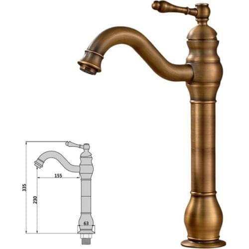European retro faucet Antique art basin above counter basin faucet heightening basin surface hot and cold copper material