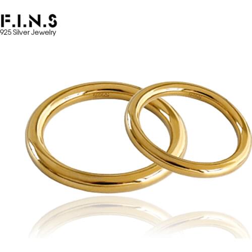 F.I.N.S Korean S925 Sterling Silver Ring Minimalist Circle Glossy Gold Plated Silver Stackable Female Finger Rings for Women