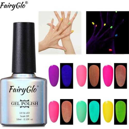 FairyGlo 10ML Luminous Nail Gel Polish Glow In The Dark Fluorescent Neon Gel Varnish Soak Off Nail Lacquer Esmalte for Nails