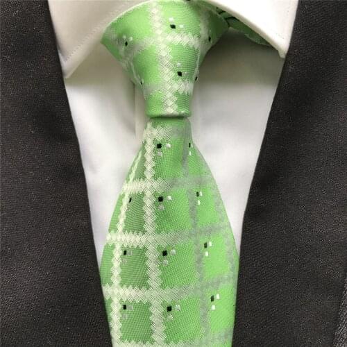 10 cm Width New Design Mens Ties Jacquard Woven Neck Tie Corbatas Green Checkers Plaids Neckties