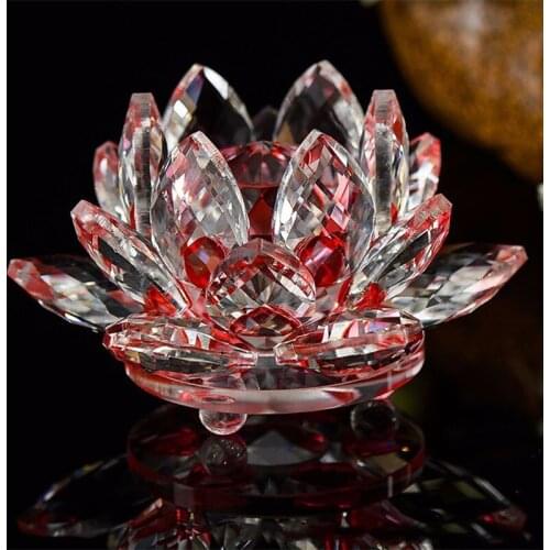 Artificial 140mm Red Crystal Glass Lotus Feng shui paperweight Stone Home Wedding Decoration Party Art&collection Miniatures