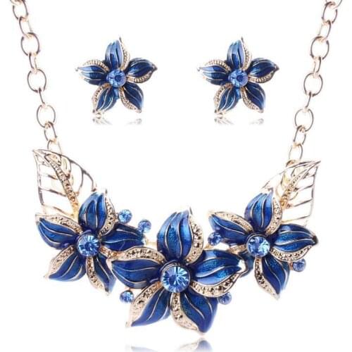 2019 Fashion Jewelry Sets For Women Girl Flower Pendant Necklace Earrings Rhinestone Long Chain Necklaces