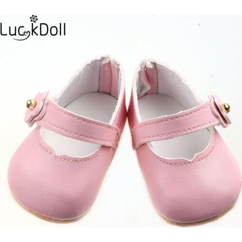 LUCKDOLL Solid Color Leather Shoes Fit 18 Inch American 43cm Baby Doll Clothes Accessories,Girls Toys,Generation,Birthday Gift