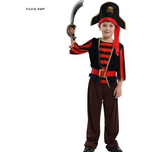 M-XL Boys Halloween Pirate Costumes Kids Children Pirates of the Caribbean Cosplay Carnival Purim parade Role Play party dress