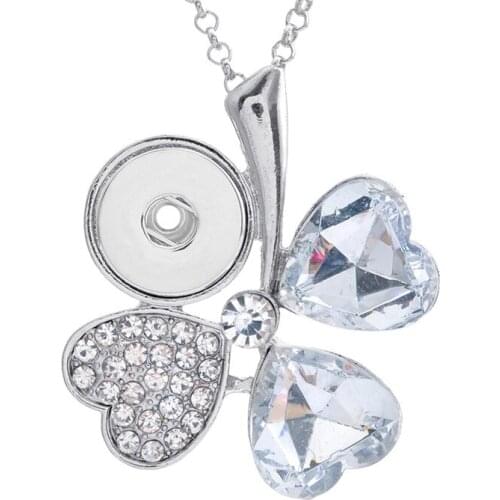 Trendy Rhinestone Clover pendant snap necklace 60cm fit 18MM snap buttons Fashion jewelry DIY accessories XL0036