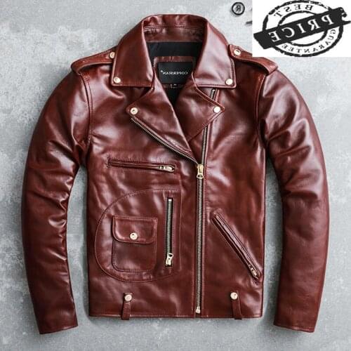 2021 Autumn Fashion Real Leather Jacket Men Short Sheepskin Coat Red Motorcycle Jackets Slim Mens Clothing Chaqueta Moto