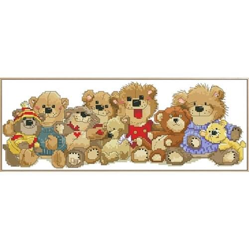 Happy Bear Family Pattern Cross Stitch Kits Printed Canvas Embroidery Sets 11CT 14CT DIY Sewing Needlework Craft Home Decoration