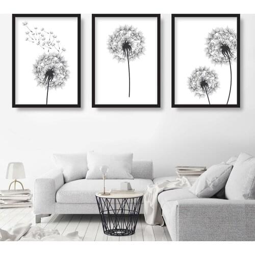 Dandelion Wall Art Canvas Painting Black White Floral Poster Prints Nordic Style Minimalist Living Room Bedroom Nursery Decor