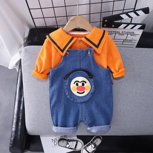 2021 New Summer Infant Clothes Baby Girls Boys Cotton T Shirt Cartoon Denim Bib Pants 2Psc/Sets Children Kids Suits 0-5 years