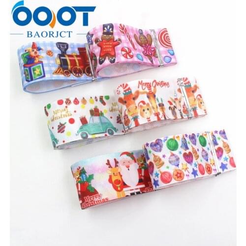OOOT BAORJCT I-19720-1627,38mm 10yards Christmas Thermal transfer Printed grosgrain Ribbons,tape crafts,bow cap DIY accessories