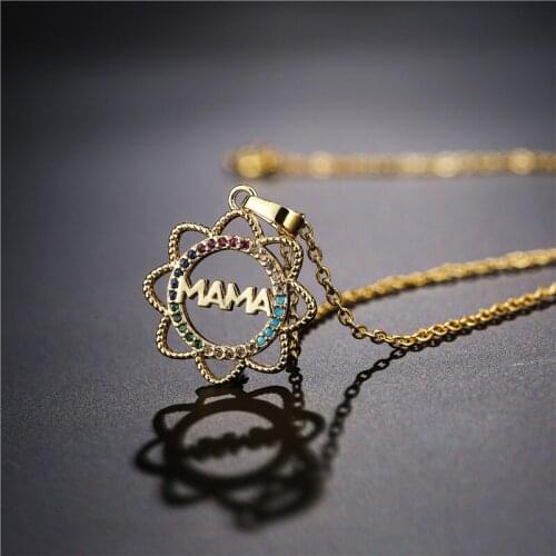 2021 Elegant Sunflower Mothers Day Gift MaMa Letter Name Pendant Chain Necklaces Copper Cubic Zirconia Jewelry for Women Mom