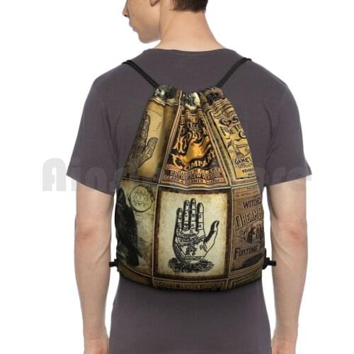 Palm Reading Palmistry Gypsy Fortune Teller Vintage Gothic Halloween Backpack Drawstring Bags Gym Bag Waterproof Fortune