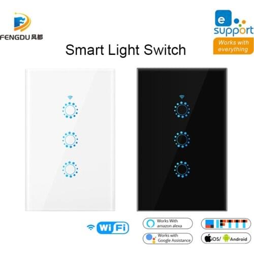 US WiFi Smart Home Switch 1/2/3 Gang Voice Control Wireless Light Switch Work with Alexa Google Home for Intelligent Family