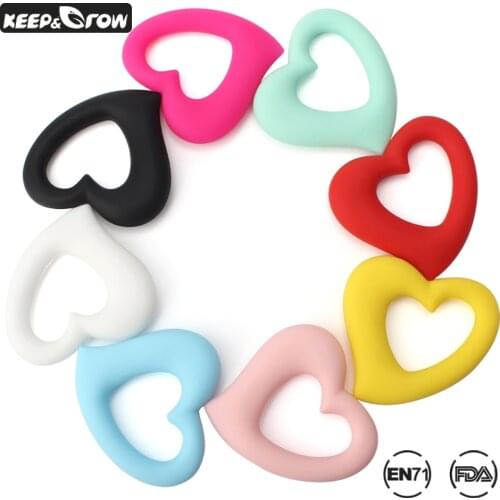 10pcs 65mm Heart Shaped Baby Teethers Food Grade Silicone Baby Teething Teether BPA Free DIY Teething Necklace Pacifier Pendant