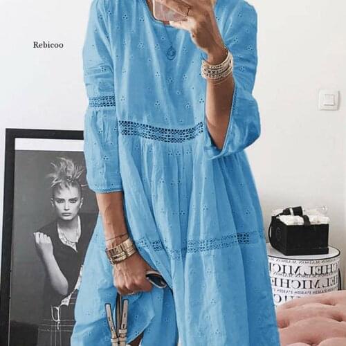 Plus Size 5XL Hollow Out Solid Dress Women Casual White Party Dresses Ladies 2021 Summer Autumn Oversize Half Sleeve Vestidos