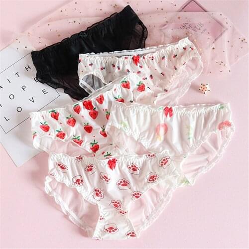 Sexy Mesh transparent underwear womens cotton crotch comfort bag hip front slice ice strawberry bread pants ladies briefs T031