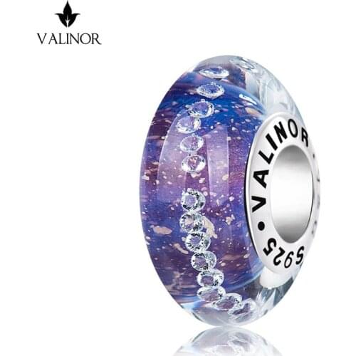 Purple stars surround flash murano glass beads charms 925 Sterling Silver fit Bracelets Jewelry Trendy JKLL009-2