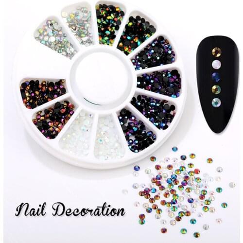 1 Box Mixed Color Nail Art Rhinestone Shiny Crystals Nail Glitter Beads 3D Nail Art Decorations Nail Accessories In Wheel