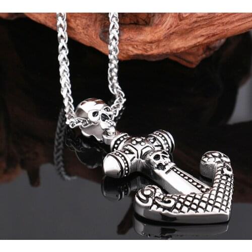 New Fashion Vintage Boat Anchor Charms Pendant Bijoux Cross Skull Gothic Necklace Stainless steel boat anchor pendant