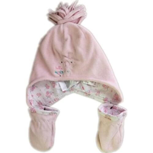 Cartoon Animals rabbit Knitting Cotton Beanies Cap Plush Winter Warm Cute pink rabbit With diamonds gloves Fleece Lining Hats