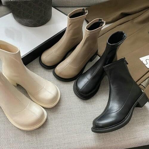Sianie Tianie 2021 Winter Autumn Stretch Socks Booties Nude Gothic Cowboy Boots Big Round Toe Chunky Low Heels Women Ankle Boots